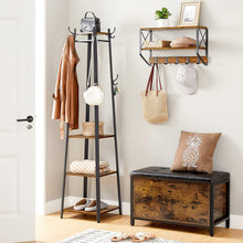 Load image into Gallery viewer, Coat Rack with 3 Shelves with Hooks Rustic Brown and Black
