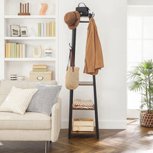 Load image into Gallery viewer, Coat Rack with 3 Shelves with Hooks Rustic Brown and Black