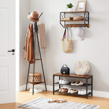 Load image into Gallery viewer, Black Coat Rack Stand Industrial Style 2 Shelves Clothes