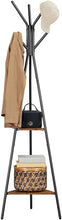 Load image into Gallery viewer, Black Coat Rack Stand Industrial Style 2 Shelves Clothes