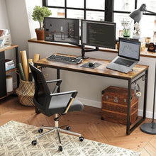 Load image into Gallery viewer, Home Office Desk with 8 Hooks 140 x 60 x 75 cm Rustic Brown and Black