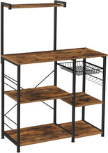 Load image into Gallery viewer, Kithcen Baker's Rack with Shelves Microwave Stand with Wire Basket and 6 S-Hooks Rustic Brown