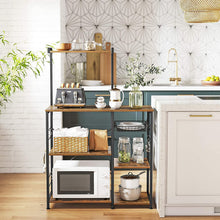 Load image into Gallery viewer, Kithcen Baker's Rack with Shelves Microwave Stand with Wire Basket and 6 S-Hooks Rustic Brown