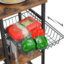 Load image into Gallery viewer, Kithcen Baker's Rack with Shelves Microwave Stand with Wire Basket and 6 S-Hooks Rustic Brown