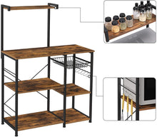 Load image into Gallery viewer, Kithcen Baker's Rack with Shelves Microwave Stand with Wire Basket and 6 S-Hooks Rustic Brown