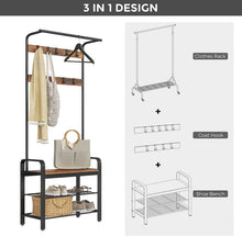 Load image into Gallery viewer, Vintage Coat Rack Shoe Bench, Wood Look Accent Furniture and Metal Frame