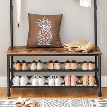 Load image into Gallery viewer, Coat Rack Stand with 9 Hooks and Shoe Rack with Industrial Style Sturdy Steel Frame