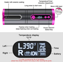Load image into Gallery viewer, Portable Wireless Automatic Hair Curler for Travel with LED Temperature Display, Timer and USB Rechargeable (Pink)