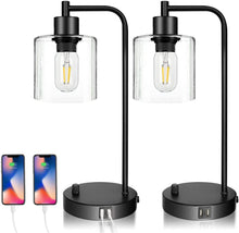 Load image into Gallery viewer, 2x Pack Industrial Table Lamp with 2 USB Port for Bedside Nightstand Desk and Living Room Office (Bulb not Included)