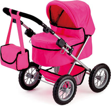 Load image into Gallery viewer, Foldable Dolls Pram with Height-Adjustable Handle and Shoulder Bag, Stable, Pink