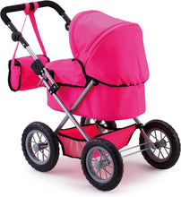 Load image into Gallery viewer, Foldable Dolls Pram with Height-Adjustable Handle and Shoulder Bag, Stable, Pink
