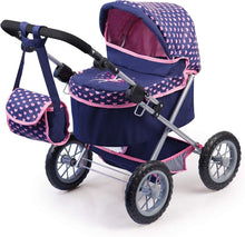 Load image into Gallery viewer, Trendy Dolls Pram, Foldable with Height-Adjustable Handle, Blue and Pink