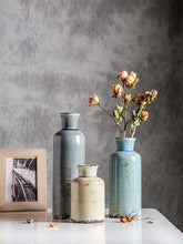 Load image into Gallery viewer, Ceramic Vases Set of 3 Crackled Finish Blue Farmhouse for Home D�cor