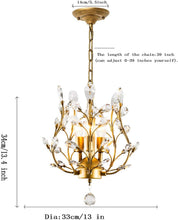 Load image into Gallery viewer, Crystal Chandelier Vintage, 3 Lights, Gold