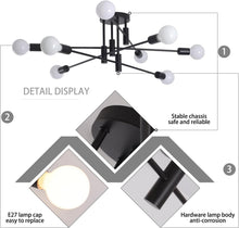 Load image into Gallery viewer, Modern Semi Flush Chandelier, 8 Light, Black