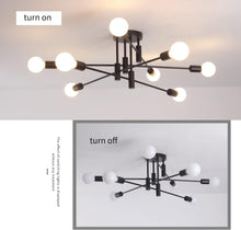 Load image into Gallery viewer, Modern Semi Flush Chandelier, 8 Light, Black