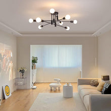 Load image into Gallery viewer, Modern Semi Flush Chandelier, 8 Light, Black