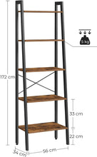 Load image into Gallery viewer, 5-Tier Industrial Bookcase, Rustic Brown