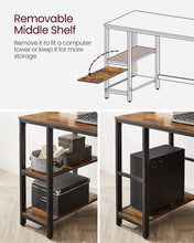 Load image into Gallery viewer, Computer Desk 2 Shelves Rustic, Brown Black