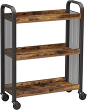 Load image into Gallery viewer, Rustic Brown Kitchen Trolley Rolling Cart with Steel Structure (66 x 26 x 85 cm)