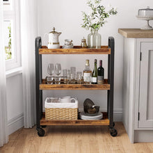 Load image into Gallery viewer, Rustic Brown Kitchen Trolley Rolling Cart with Steel Structure (66 x 26 x 85 cm)