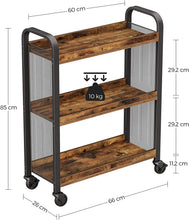 Load image into Gallery viewer, Rustic Brown Kitchen Trolley Rolling Cart with Steel Structure (66 x 26 x 85 cm)