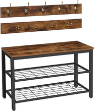 Load image into Gallery viewer, Industrial Design Entryway Shoe Rack with Coat Hooks Organizer (Brown)