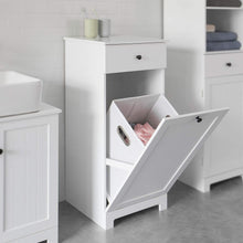 Load image into Gallery viewer, White Bathroom Cabinet with Laundry Basket and Drawer