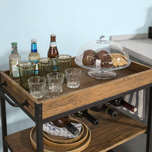 Load image into Gallery viewer, Industrial Vintage Style Wood Metal 3 Tiers Kitchen Serving Trolley with Wine Rack (Brown)