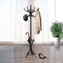 Load image into Gallery viewer, Brown Coat Rack with Stand Wooden Hat and 12 Hooks Hanger Walnut tree