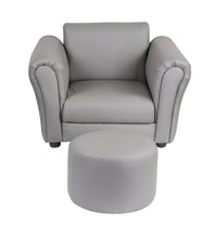 Load image into Gallery viewer, Kids Grey Couch Sofa Chair w/ Footstool in PU Leather