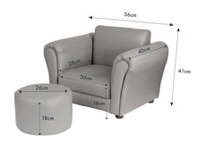 Load image into Gallery viewer, Kids Grey Couch Sofa Chair w/ Footstool in PU Leather