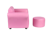 Load image into Gallery viewer, Kids Pink Couch Sofa Chair w/ Footstool in PU Leather