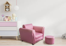 Load image into Gallery viewer, Kids Pink Couch Sofa Chair w/ Footstool in PU Leather