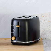 Load image into Gallery viewer, 1.7L Kitchen Kettle and 2-Slice Bread Toaster Set in Black with Wood Accents
