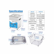 Load image into Gallery viewer, 2L Digital Ultrasonic Cleaner Jewelry Ultra Sonic Bath Degas Parts Cleaning