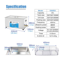 Load image into Gallery viewer, 22L Digital Ultrasonic Cleaner Jewelry Ultra Sonic Bath Degas Parts Cleaning