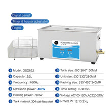 Load image into Gallery viewer, 22L Digital Ultrasonic Cleaner Jewelry Ultra Sonic Bath Degas Parts Cleaning