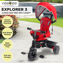 Load image into Gallery viewer, Veebee Explorer 3-stage Kids Trike With Canopy - Red