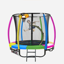 Load image into Gallery viewer, Kahuna 8ft Outdoor Trampoline Kids Children With Safety Enclosure Mat Pad Net Ladder Basketball Hoop Set - Rainbow