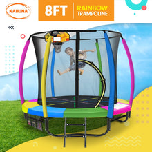 Load image into Gallery viewer, Kahuna 8ft Outdoor Trampoline Kids Children With Safety Enclosure Mat Pad Net Ladder Basketball Hoop Set - Rainbow