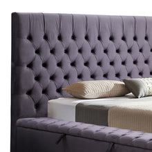 Load image into Gallery viewer, Queen Size Bedframe Velvet Upholstery Deep Grey Colour Tufted Headboard Deep Quilting