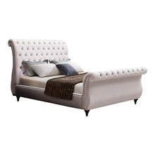 Load image into Gallery viewer, Queen Size Sleigh Bedframe Velvet Upholstery Beige Colour Tufted Headboard And Footboard Deep Quilting