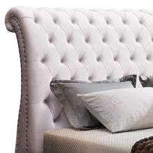 Load image into Gallery viewer, Queen Size Sleigh Bedframe Velvet Upholstery Beige Colour Tufted Headboard And Footboard Deep Quilting