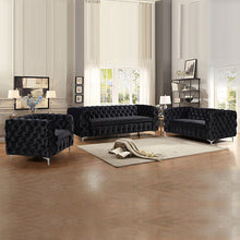 Load image into Gallery viewer, Classic Button Tufted Lounge in Black Velvet with Metal Legs 3+2+1 Seater Sofa