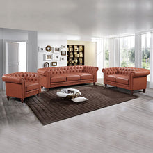 Load image into Gallery viewer, Chesterfireld Style Button Tufted Faux Leather 3+2+1 Seater Brown Sofa Lounge