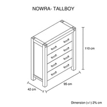 Load image into Gallery viewer, Tallboy with 4 Storage Drawers Solid Wooden Assembled in Oak Colour