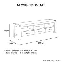 Load image into Gallery viewer, 180cm Solid Acacia Wooden Frame Entertainment Unit in Oak Color