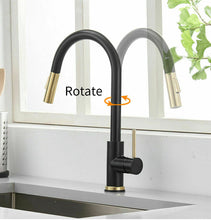 Load image into Gallery viewer, 2023 Brushed Gold Spout Matte Black pull out with spray function kitchen mixer tap faucet