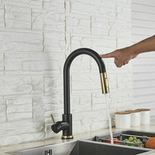 Load image into Gallery viewer, 2023 Brushed Gold Spout Matte Black pull out with spray function kitchen mixer tap faucet